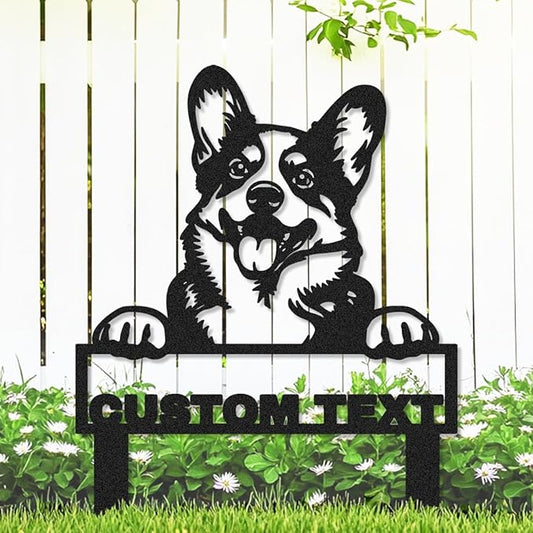 Custom Funny Corgi Garden Sign Yard Stakes, Personalized Metal Dog Garden Decor Name Signs for Outside, Customized Lawn Patio Dog House Decorative Signs Plaque Pet Gardening Decor Gifts