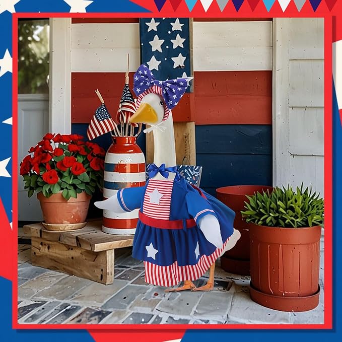 Patriotic Porch Goose Outfits for 23 Inch Lawn Statue, 4th of July Costume for Plastic/Cement Statue, Summer Sculpture Clothes for Garden Patio USA 250th Anniversary Decoration