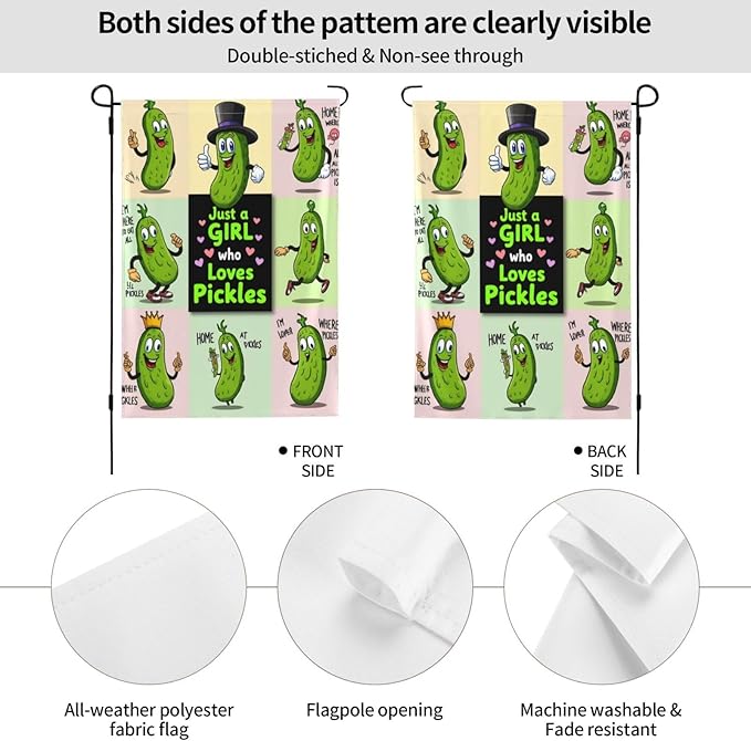 Just A Girl Loves Pickles Garden Flag Double Sided Flags For Room Outside Yard Flag Outdoor Banner Wall Art Hanging 12.5"X18"
