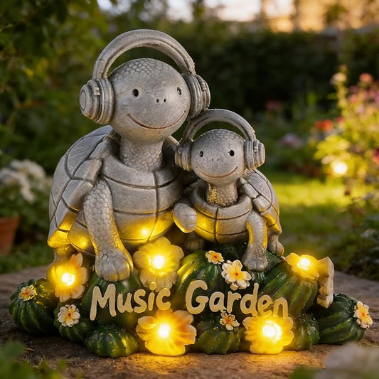 Solar Garden Turtle Statue 5.9"with Headphones,Solar Statue with 5 LED Lights,Anti-Fade Stone Texture Turtle Gifts for Women Men Mom Dad,Unique Resin Lawn Ornaments for Patio Yard Lawn Balcony