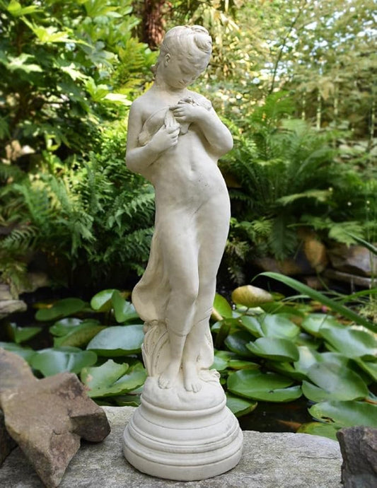 Modern Artisans Classic Victorian Style Girl with Dove Cast Stone Garden Muse Statue, 28", American Made