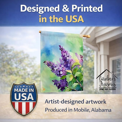 Caroline's Treasures New Hampshire Purple Lilac in Watercolor House Flag Large Porch Sleeve Pole Decorative Outside Yard Banner Artwork Wall Hanging, Polyester, House Size, Multicolor