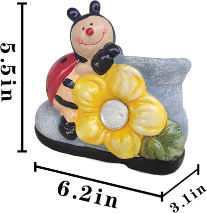 WYQF501 Solar Outdoor Light – Unique Ladybug and Shoe Design, Durable Resin Landscape Light for Pathways and Steps