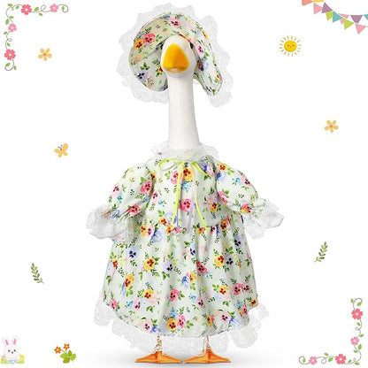 FuWeave Spring Goose Outfit Flower Porch Goose Clothes for 23" Large Statue Outdoor Patio Yard Lawn Art Decoration(Floral,23 inch)
