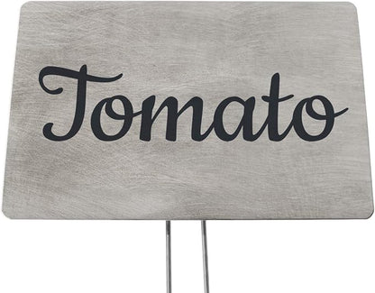 Outdoor Metal Garden Sign, Label, or Memorial. 4 x 2" or 6 x 4" sign with rounded corners and a 10" stake. Materials Include: Stainless Steel, Brass, Copper, Bronze and Titanium. (Titanium, 4 x 6")