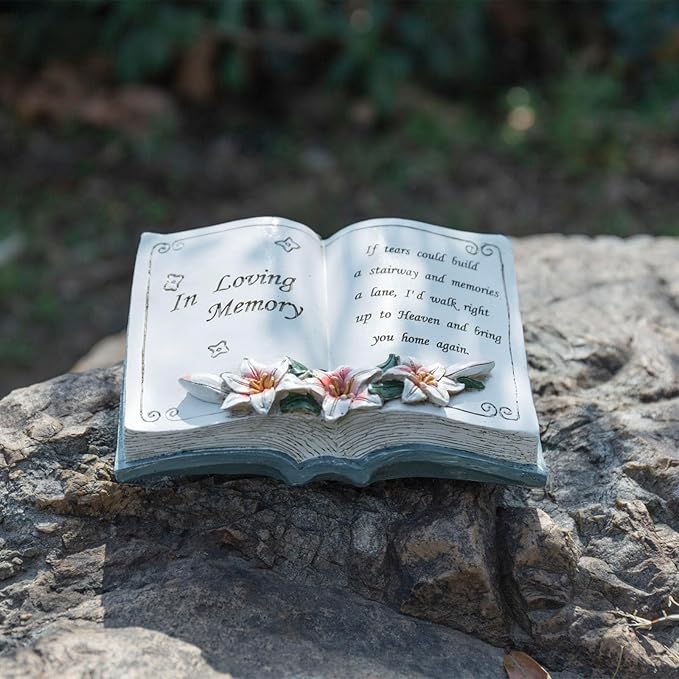 MyGift 6 Inch Memorial Garden Stone, Vintage Book Design Bereavement Gift for Loss of Loved One, Decorative Remembrance Plaque for Outdoor Garden & Cemetery Graveside Ornament