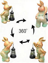 Solar Rabbit Garden Statue with LED Lantern - Outdoor Resin Animal Sculpture, Solar-Powered Waterproof Lawn Decor for Patio, Yard, Porch, Charming Easter Decor for Home & Garden (Bronze)