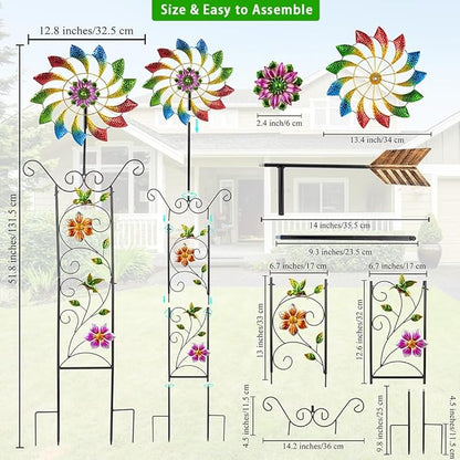 DREAMYSOUL Wind Spinner Outdoor, Colorful Wind Sculpture & Spinner, Weathervane with Decorative Trellis for Climbing Plants, Kinetic Wind Spinners for Yard
