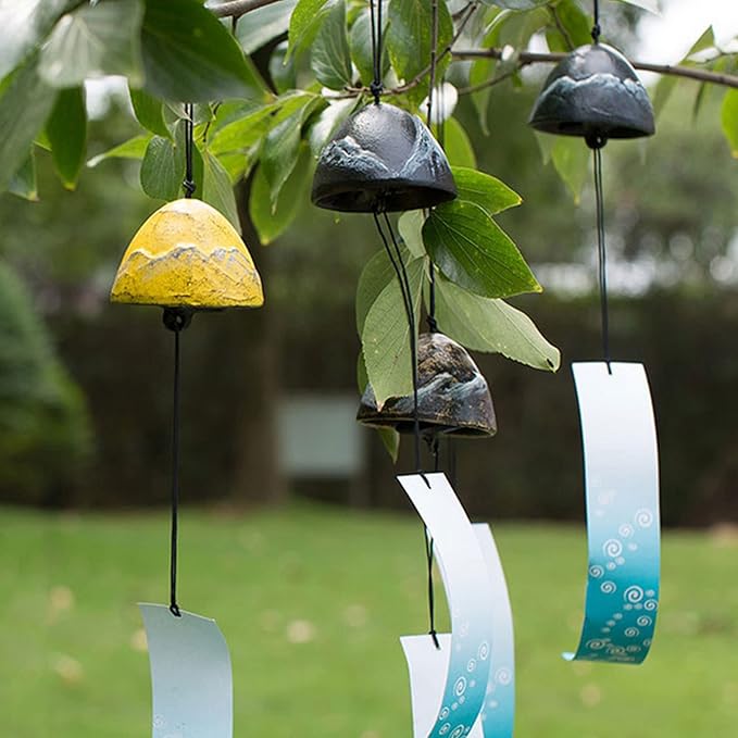 Windchimes Set of 3, Cast Iron Japanese Mount Fuji Wind Chime, Garden Decoration Wind Bell for Outside Patio Hanging Decor