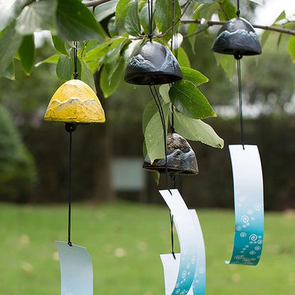 Windchimes Set of 3, Cast Iron Japanese Mount Fuji Wind Chime, Garden Decoration Wind Bell for Outside Patio Hanging Decor