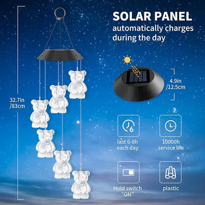 Solar Wind Chimes for Outside,32 Inch Waterproof Solar Powered Wind Chimes Bear Color Changing Outdoor Lights for Window Yard Garden Xmas Decor Mom Grandma Gift