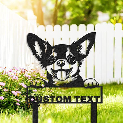 Custom Chihuahua Garden Stake Dog Outdoor Decor Yard Sign, Personalized Chihuahua Dogs Metal Garden Signs Decorative Plaque, Customized Dog Silhouette Welcome Sign for Lawn Patio Pathway