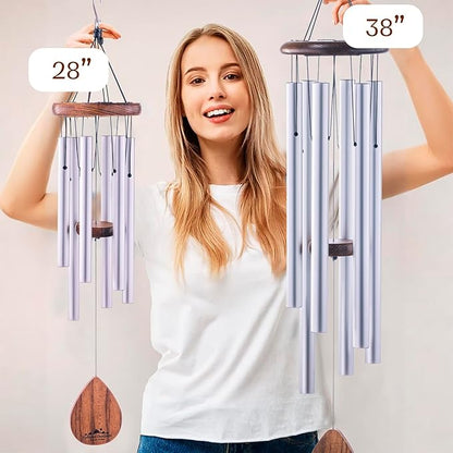 UpBlend Outdoors Wind Chimes for Outside, Gift for Mom, Deep Tone, Sympathy Gifts for Loss of Loved One, Patio Decoration, Memorial Windchimes, 38" Silver