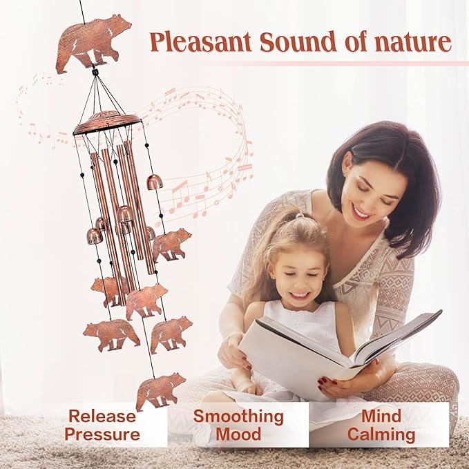 Bear Wind Chimes for Outside,Bear Gifts for Women/Men/Sympathy Gift/Memorial/Festival Birthday Metal windchimes Outdoors/Indoors,Patio,Garden Decor,Yard,Home Decor,Porch