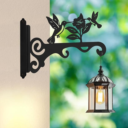Elegant Bird Pattern Wall Hooks - 10/12/14 Inch Metal Plant Hangers for Indoor & Outdoor - Rust-Resistant Bracket for Plants, Feeders, Chimes, Lanterns (2, Black, 12 inch)