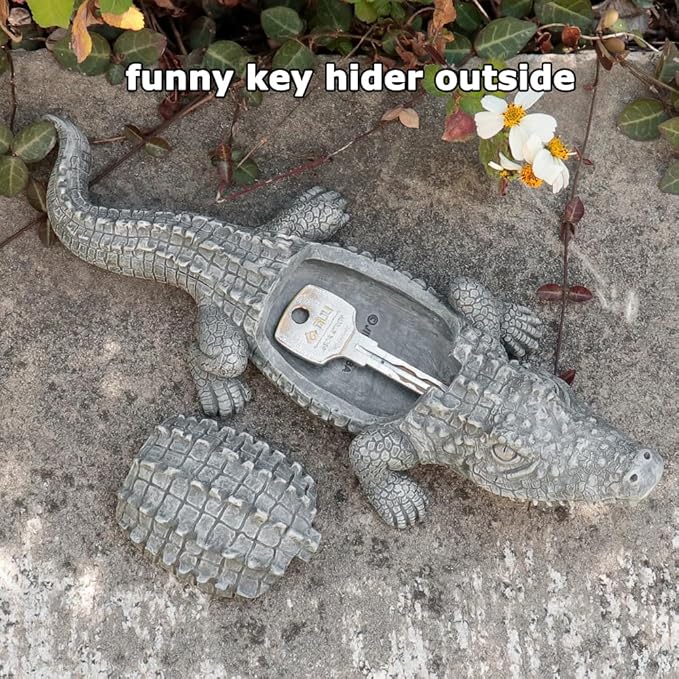 Hide A Key Outside Crocodile Key Hiders, Animal Spare Key Hider Hidden Key Holder Small Alligator Statue for Garden Outdoor Indoor or Yard