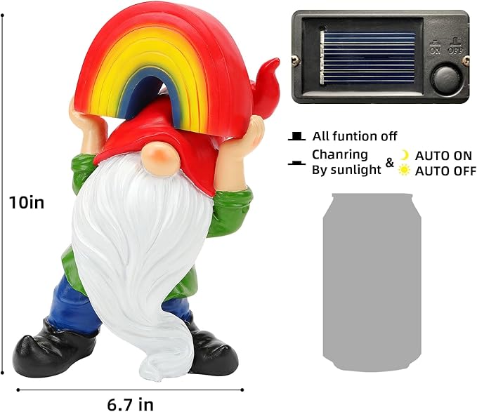 LEGIFO Garden Gnome Statue with Rainbow Solar Lights Large Garden Sculptures Outdoor Decorations Patio Lawn Yard Garden Decor Gifts for Women Mom