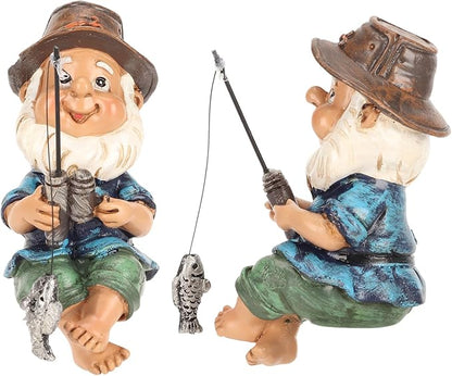 Pwshymi Fishing Gnome Garden Statue, Fishing Gnome Sitter Statue Funny Resin Decorative Outdoor Garden Lawn Gnome Fishing Gnomes Plush for Patio Yard Lawn Decoraci¨®n