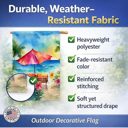 Caroline's Treasures Hawaii Hawaiian Hibiscus in Watercolor House Flag Large Porch Sleeve Pole Decorative Outside Yard Banner Artwork Wall Hanging, Polyester, House Size, Multicolor