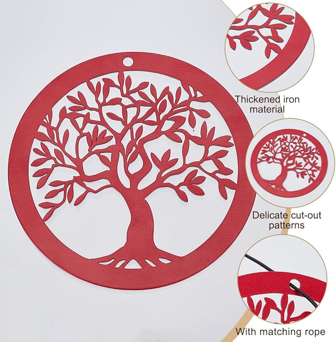 ORIGACH 2 Pcs Metal Replacement Wind Catcher, Wind Chime Parts Replacement with 16.4 FT Nylon Cord, Metal Wind Chime Replacement Sail for Sympathy Wind Chimes, Tree of Life, Black and Red