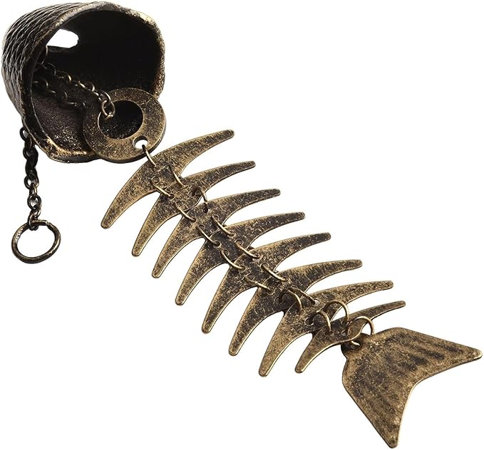 Metal Fishbone Wind Chimes Outdoor Garden Hanging Bell Decoration in Rustic Style Iron Construction 30 cm Size for Patio Yard Balcony