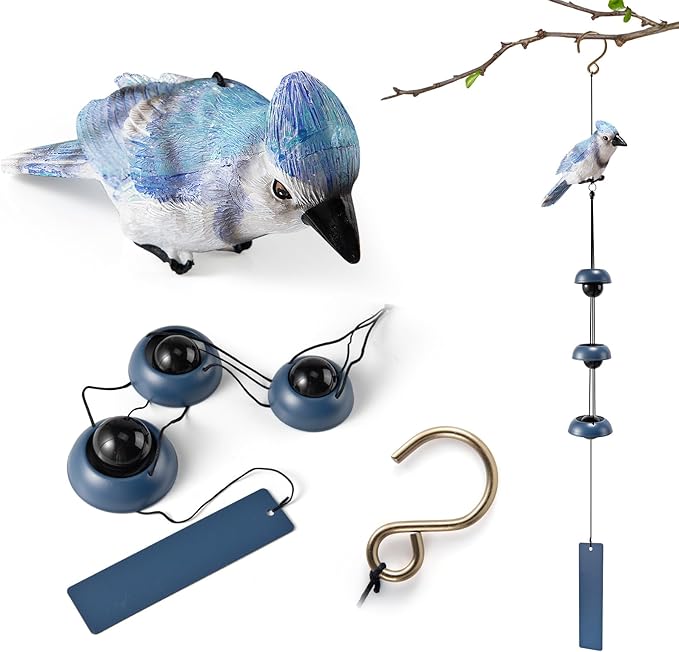 Wind Chimes with 3 Larger Bells for Outside - Gift for Mom, Dad, Daughter, Women - Lawn, Porch, Patio, Garden Decor, Yard Decoration (Blue)