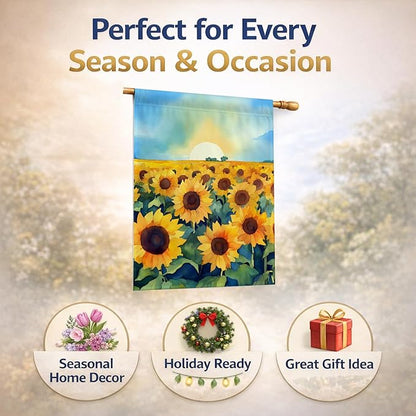 Caroline's Treasures Kansas Sunflowers in Watercolor House Flag Large Porch Sleeve Pole Decorative Outside Yard Banner Artwork Wall Hanging, Polyester, House Size, Multicolor