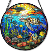 Stained Glass Window Hanging - Rainbow Colored Dragonfly in Floral Frame 7.8in Sun Catchers Indoor Stained Glass Panels Wall Decor for Mom, Wife, Lovers, Festive