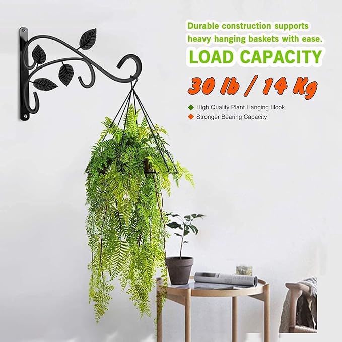 Hanging Plant Bracket, 2Pack 12 Inches Wall Mount Plant Hook, Rust-Resistant Decorative Metal Plant Hanger for Hanging Plant Flower Lantern Bird Feeder Wind Chimes