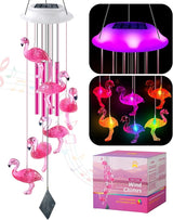 Solar Flamingo Wind Chimes, Flamingo Gifts for Women/mom/her, Glowing Top Changing Colors LED Wind Chimes for Outside, Outdoor Decoration Light for Garden Yard(Pink)