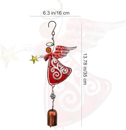 MrMrKura Metal Angel Wind Chime Hanging Decoration Ornament Bells Decorative Hanging Bells, Gifts for Home Garden Decor Crafts (Red)
