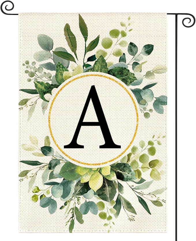 AVOIN colorlife Monogram Letter A Floral Garden Flag 12x18 Inch Double Sided Outside, Family Last Name Initial Yard Outdoor Decoration
