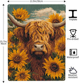 Pastoral Highland Cattle Metal Poster Wall Art, 12X16 Inch Metal Sign Depicting Shaggy Scottish Cow.Vintage Colors Aesthetics,Vibrant Design,Gift Ideal For Farm Life Lovers