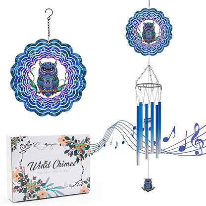 Wind Chimes with Owl Wind Spinner, Gifts for Men, Women, Retirement, Teacher, Parents - Outdoor Hanging Decor Clearance for Garden, Patio, Backyard Or Porch