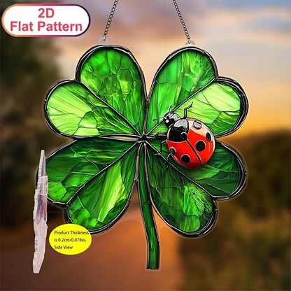 St. Patrick's Day Suncatcher Green Window Hanging with Shamrock Beetle desigsn Cute Stained Glass Suncatchers Full Cover Ireland Windows Decorations ndoor Outdoor for Home Garden Gift for Women Friend