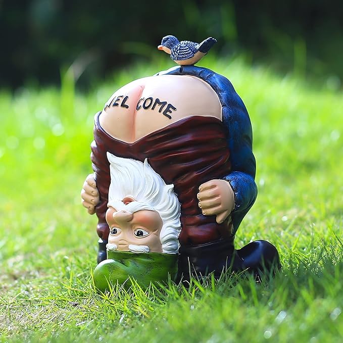 Garden Gnomes Outdoor Funny Welcome Gnomes Statue Garden Gnome Figurine for Lawn Patio Yard Decoration(Welcome)
