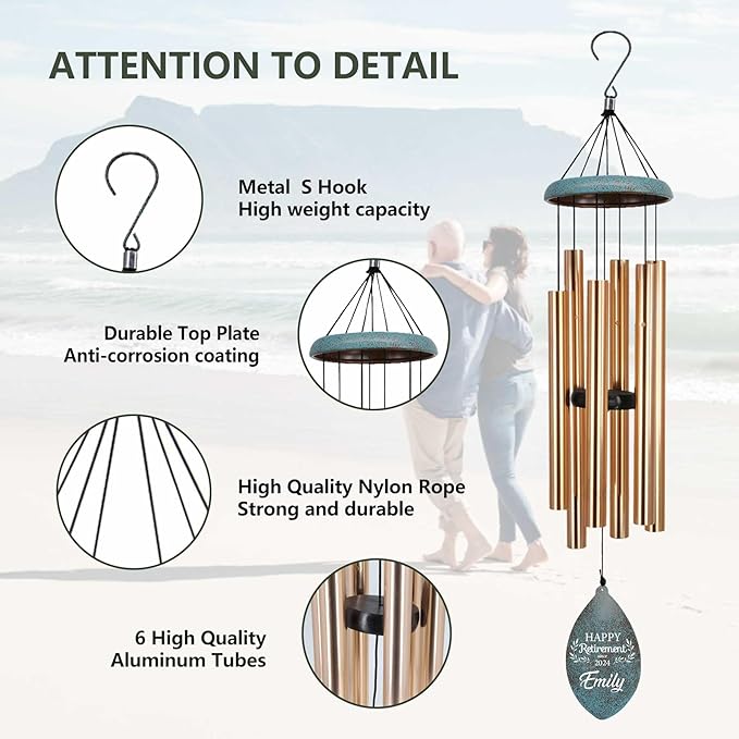 ASTARIN Personalized Happy Retirement Gift, Custom Name Retirement Wind Chimes for Women Men, 35" Large Deep Tone Wind Chime Retire Gifts for Co-Workers Boss Friends Parents(Produced in USA)