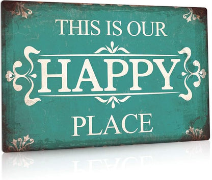 Putuo Decor Porch Sign, Porch Decor for Home, Bar, Farmhouse, 12x8 Inches Aluminum Metal Wall Sign - This is Our Happy Place