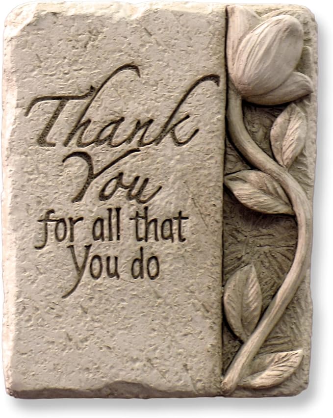 Carruth Studio, Thank You Mini Wall Plaque Garden Statue Figurine, Original Sculpture Handcrafted in Stone, Artisan Made