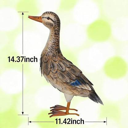 Shorayn Metal Duck Garden Statue, Life-Size Iron Hen Mallard, Handmade Gray Duck Yard Decor, Indoor Outdoor Ornament, Gift for Housewarming/Mother’s Day/Christmas