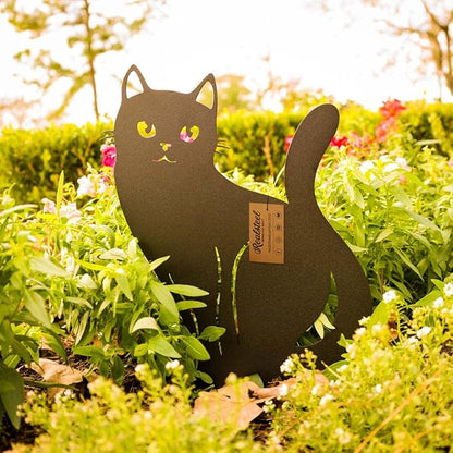 RealSteel Garden Art Cats 3 Pack (2nd Edition) – Metal Cat Yard Stakes & Outdoor Garden Statues – Decorative Lawn & Patio Art for Cat Lovers – Zen Garden & Spring Outdoor Décor – American Made - Black