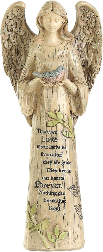 Topadorn Angel Statue Decoration for Garden & Home, Standing Angel with Bird Memorial Resin Figurine Sculpture Ornament, Waterproof Antique Stone, 10''H