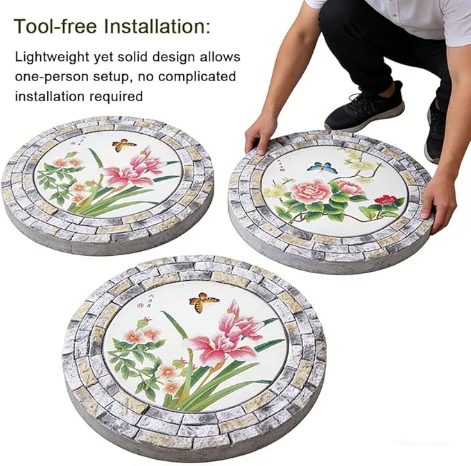 GZHERVICES Garden Stepping Stones for Landscaping Arrangements, Lawn Stepping Stones for Gardens, Outdoor Decorative Accents, Handcrafted Outdoor Lawn Pathway Ornaments(Multi-Colored-B)