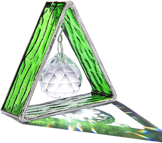 H&D HYALINE & DORA Handcrafted Pyramid in Stained Glass, Crystal Ball Prism Decor Stained Glass Window Sun Catcher Hangings Ornament, Home Table Wall Car Decor,Green