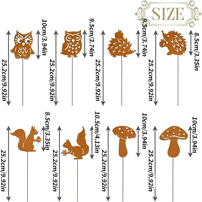 Metal Rusted Animal Garden Stake Art Statue Backyard Garden Yard Sidewalk Outdoor Backyard Decoration Weatherproof Landscape Statues