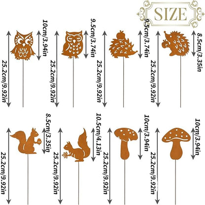 Metal Rusted Animal Garden Stake Art Statue Backyard Garden Yard Sidewalk Outdoor Backyard Decoration Weatherproof Landscape Statues