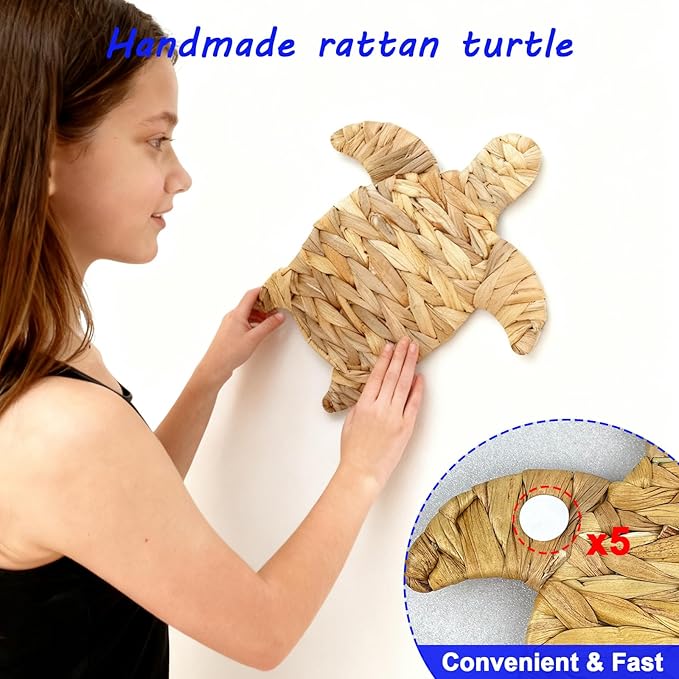 Lwoymucg Handmade Sea Turtle Beach Theme Decor, Turtle Wall Decor Hanging Coastal Nautical Ocean Sculpture for Boho House Bathroom Bedroom Indoor Outdoor Wall and Table Art Ornament (1 Pcs)