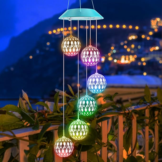 Solar Moroccan Ball Gifts for Mom Grandma Girls, Color Changing Solar Wind Chimes for Outside, Outdoor Decorative Mobile Lights for Garden, Yard, Patio, Window, Party Décor
