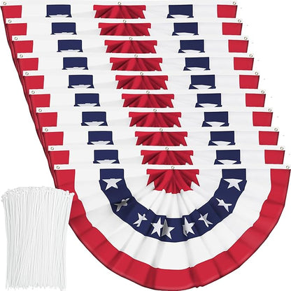 USA Pleated Fan Banner Patriotic Half Fan Banner Flag with Canvas Header and Brass Grommets for 4th of July Memorial Day Indoor Outdoor Decoration (10, 1.5x3 Feet)