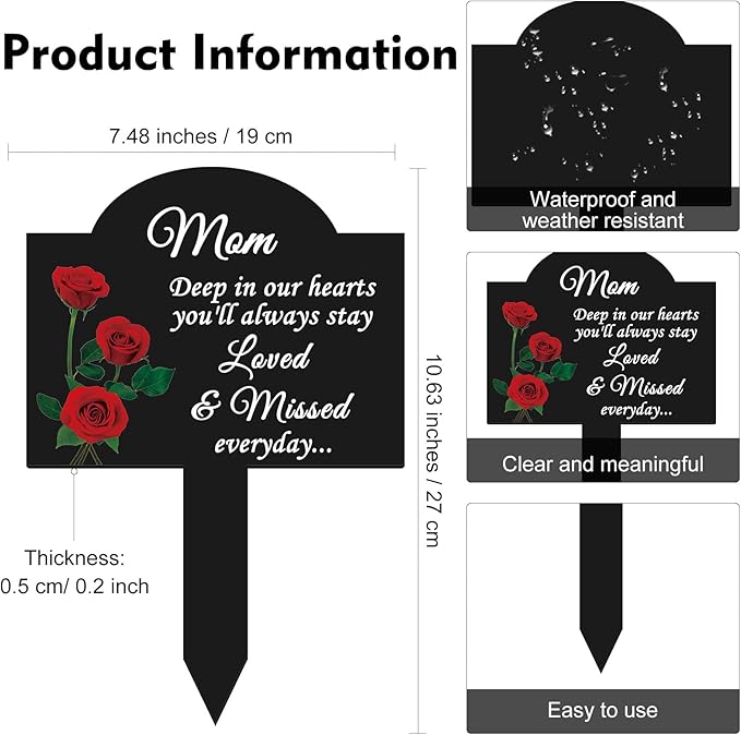 Roowest Cemetery Grave Decorations Acrylic Memorial Stakes Grave Stake Markers Sympathy Garden Plaque Waterproof Remembrance Sympathy Gift for Cemetery Graveside Outdoors Yard(Mother)
